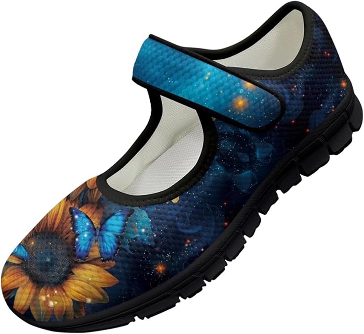 Jeiento Women's Soft Comfort Round Toe Butterfly Flower Mary Jane Buckle Fashion Ballet Flats