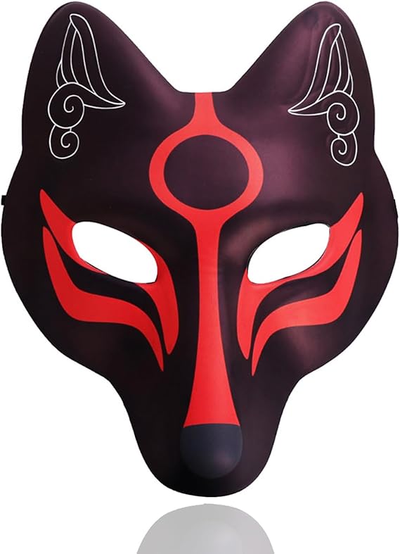 Utavu Fox Mask Japanese Kabuki Kitsune Mask for Men Women Halloween Full Face Mask Masquerade Costume Prop Animal Cosplay Party