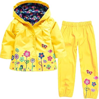Kids Girl Boy Waterproof Hooded Coat Jacket Outwear Toddler Rain Suit Raincoat Hoodies with Pants