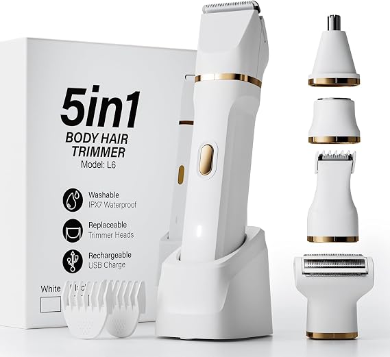 Electric Razors for Women, Valentines Day Gifts 5-in-1 Wet/Dry Bikini Trimmer with USB Charge Dock, Deluxe Facial Hair Removal, Wet/Dry Body Shaver