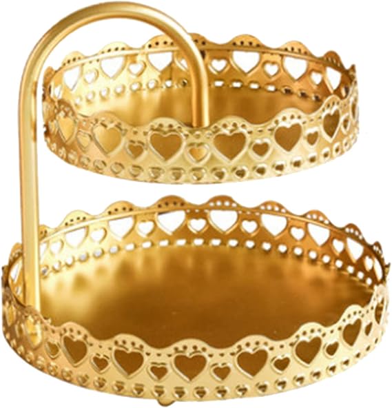 Double Layer Pastry Tray Decorative Copper Gold Biscuits Dessert Display Plate for Wedding (1)
