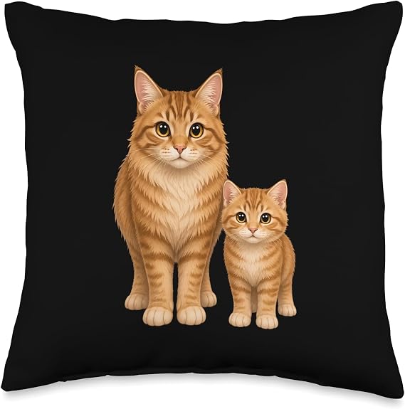 Adorable Orange Tabby Cat and Kitten Lover Throw Pillow