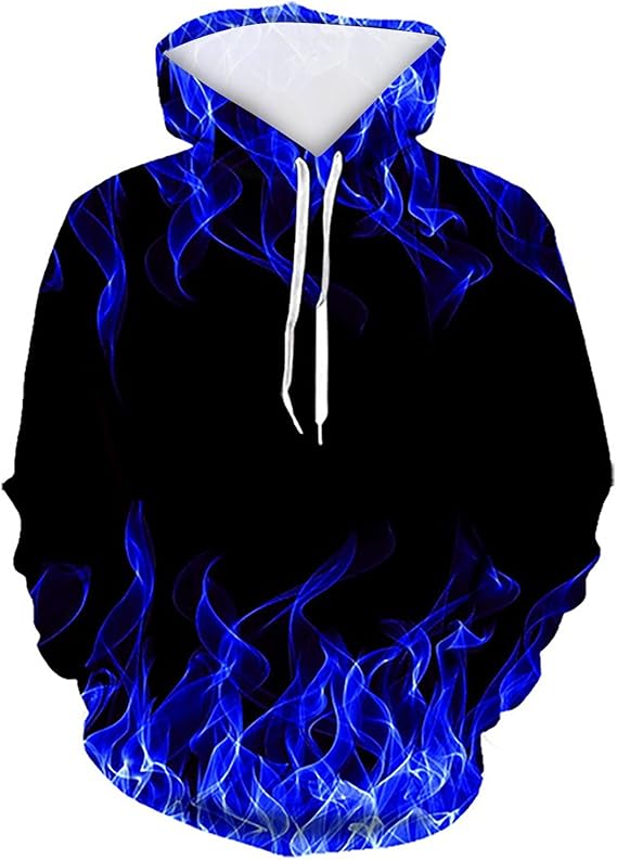 5xl Mens Hoodies Big and Tall Drawstring Causal Long Sleeve 3D Flame Print Graphic Pullover Crewneck Sweatshirts