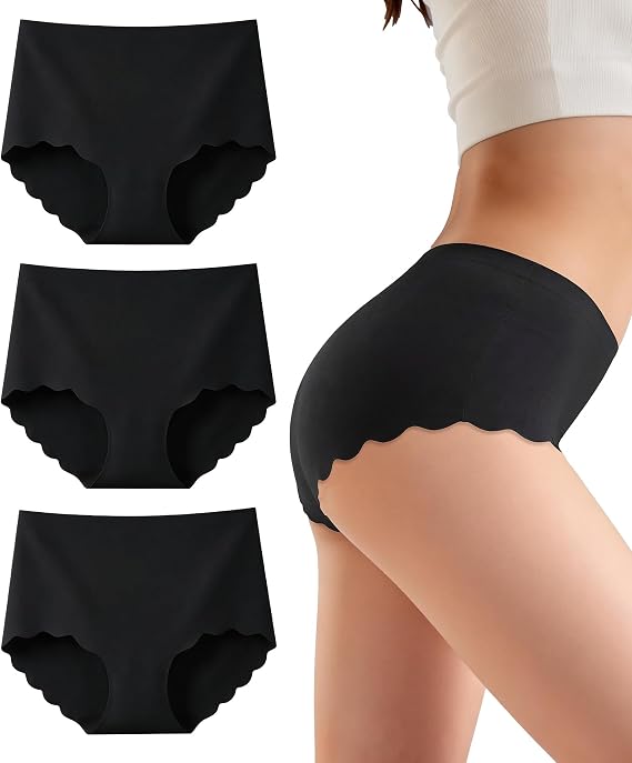 Seamless knickers for Women High Waisted Breathable Underwear 3 Pack – No VPL Invisible Panties, Moisture Wicking Stretchy Ladies Briefs Multipack