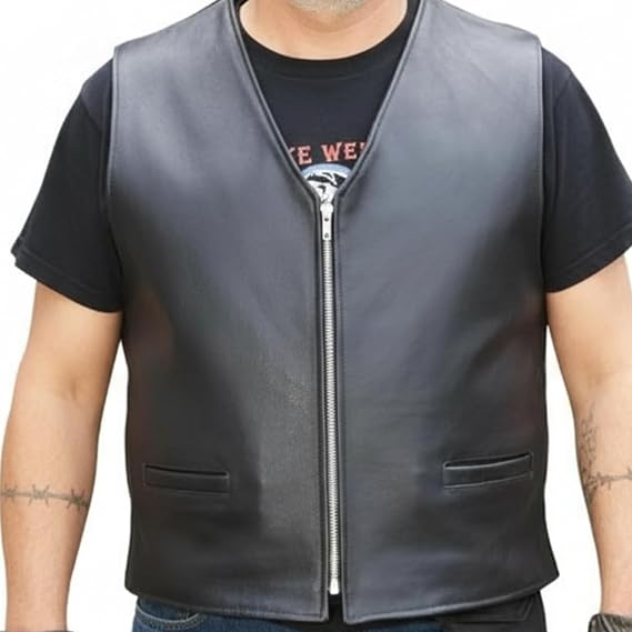 REED Men's Naked Cow Leather Motorcycle Zipper Vest