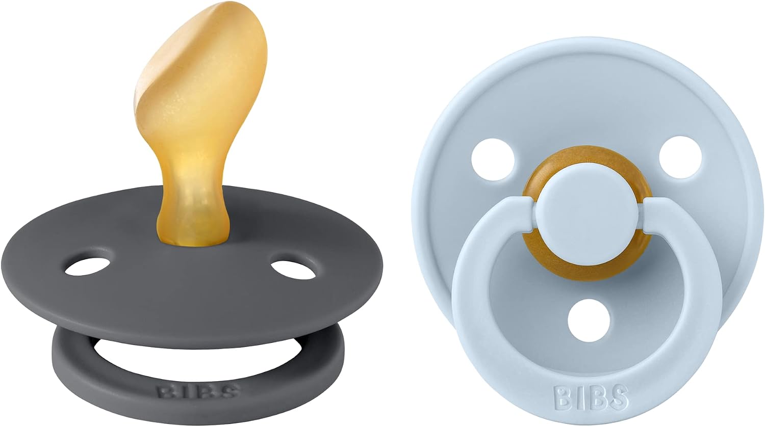 BIBS Colour Anatomical Soother 2-Pack, BPA Free Dummy Pacifier, Orthodontic Nipple. Natural Rubber Latex, Made in Denmark. 6-18 Months Pack of 2, IronBaby Blue