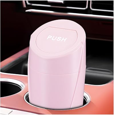 Car Trash Can Bin with Lid, Mini Leakproof Vehicle Side Door Cup Holder Trash Can with Lid, Multipurpose Organizer Portable Garbage Bin for Cup Holder Car Home Office Pink