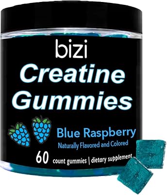 Bizi Creatine Gummys for Men & Women - 1g of Creatine Monohydrate per Gummy - Watermelon Flavor - Workout, Muscle Growth, and Recovery Supplement- Vegan & Gluten Free 60 ct Blue Raspberry