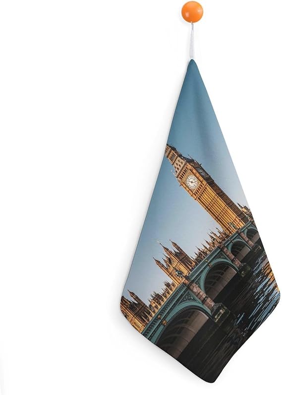 Big Ben And Houses of Parliament Riverside Hand Towels for Bathroom, Quick-Drying Square Hanging Hand Towels with Lanyard 1PCS,Absorbent Soft Hand Dry Towels for Kitchen, Hotel, Travel, Camping