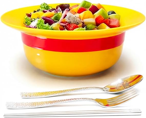 Straw Hat Ceramic Bowl Set w/ Spoon Fork & Chopsticks - Novelty Ramen Bowl