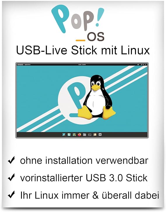Linux Pop!_OS mit 64 Bit - Live Version - bootfähig - Betriebssystem