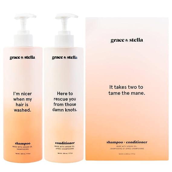 Argan Oil Shampoo And Conditioner Set (17oz x2) - Shampoo And Conditioner - Cruelty-Free Vegan Hair Conditioner - Sulphate Free Hair Shampoo And Conditioner - Conditioner For Hair By grace and stella