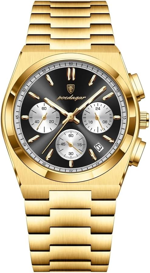 Poedagar Men's Quartz Watch Sports Watch for Men Waterproof Luminous Date Chronograph Business Fashion Stainless Steel Watches