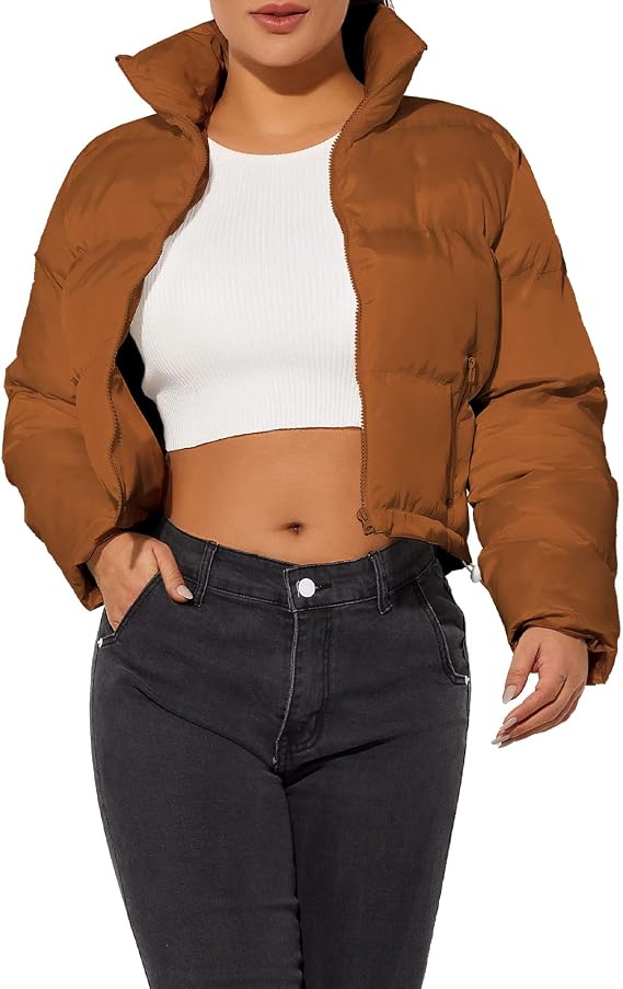 Women's Crop Short Jacket Cropped Puffer Fashion Jackets for Women Warm Winter Lightweight Coat