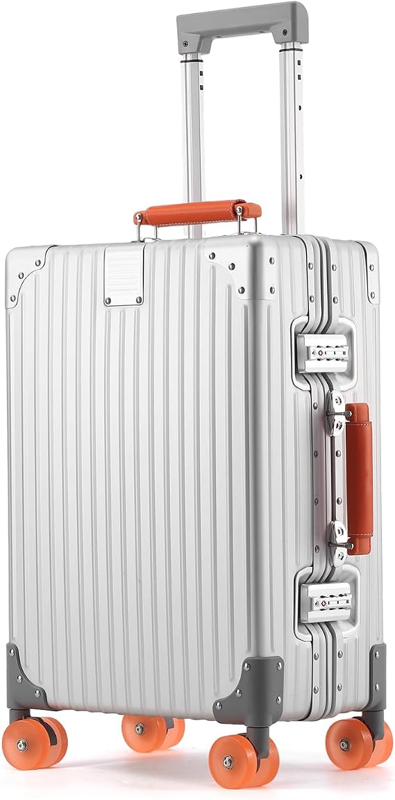 Cabin Suitcase, Aluminum Small Suitcase with Spinner Wheels, Silver