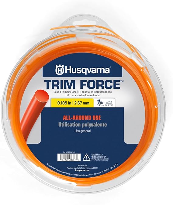 Husqvarna Trimforce 0.105-Inch, 230-Foot Spooled String Trimmer Line, All Around Use Weed Eater Line with Good Durability and Cutting Performance (1 lb)