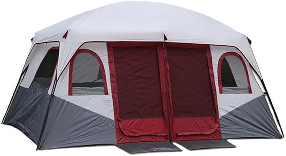 8-12 Person Camping Tent with 2 Bedrooms, Windproof and Waterproof Family Tent, Large Tent with Ground Sheet, 430 x 305 x203 cm, Portable Tent for Family Camping Red,4.3 * 3 * 2m