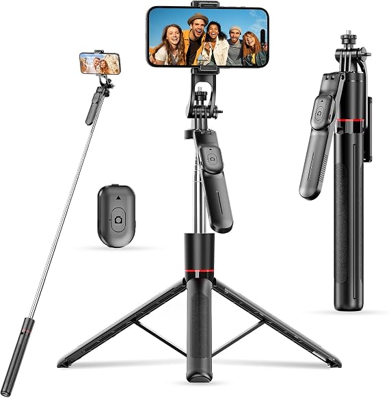67" Selfie Stick Tripod for iPhone with Remote Control, Phone Holder and 1/4 Screw, Extendable Travel Essentials Tripod for Cell Phone, Camera, Phone Stand for Video Recording