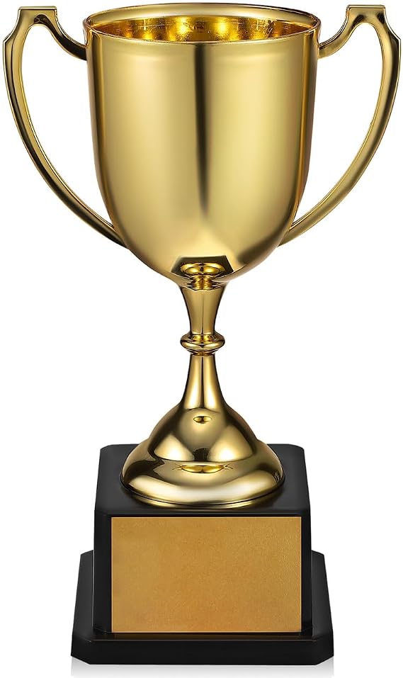 Veemoon Plastic Gold Trophy Award Cup, 7.5inch Fun Golden Award Trophy with Blank Label Victory Winner Trophies No Text Honor Medal for Kids Competitions Sports Tournaments Party Favors