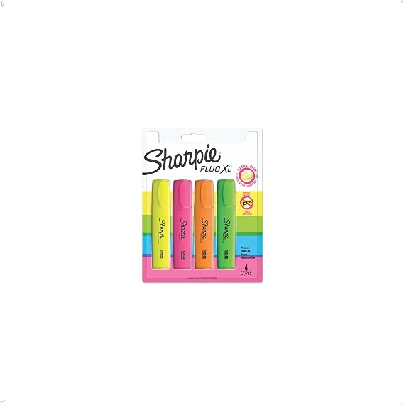 Sharpie Fluo XL Highlighters | Chisel Tip | Assorted Fluorescent | 4 Count