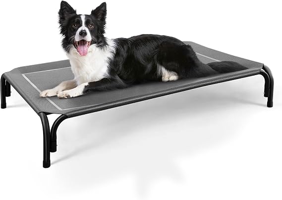 DOPEDIO Raised Dog Bed Dark Grey L Size Cooling Breathable Elevated Pet Bed