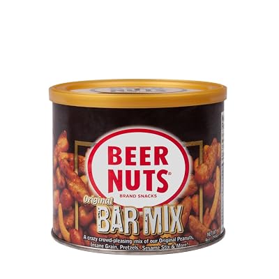 BEER NUTS Original Bar Mix - Pretzels, Cheese Stix, Sesame Stix, Insane Grain - 9oz Resealable Can Pack of 1
