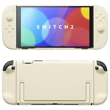 PlayVital Protective Case for Nintendo Switch 2 - Cute Dockable Hard Case Shell for Switch 2 with Thumb Grip & Sticker & Button Caps, Anti-Scratch & Shockproof Cover Skin - Antique Yellow