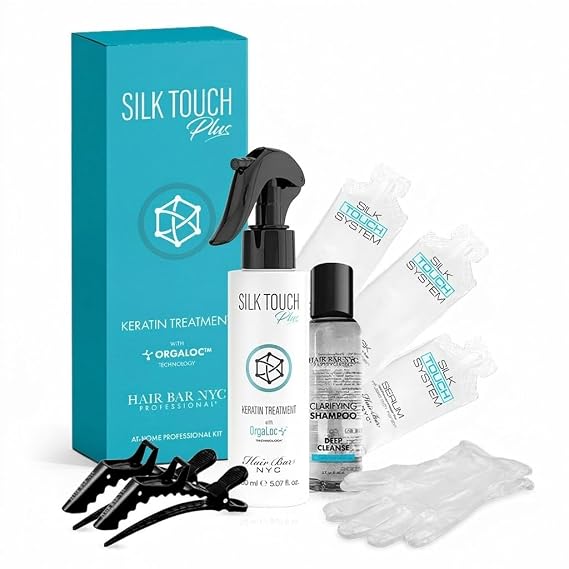 Hair Bar NYC DYI Silk Touch Plus Keratin Smoothing Treatment Home Kit - Vegan & Formaldehydee Free, Made in Italy (For All Hair Types) Up to 2 Applications, Lasts up to 5 months