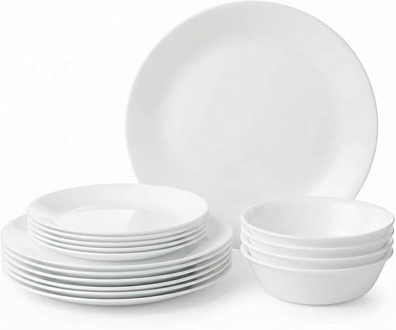 Corelle Livingware 18-Piece Dinnerware Set, Winter Frost White, Service for 6 (1088609)