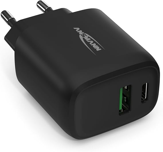 ANSMANN 2-Port USB Charger - USB Charger with Intelligent Charging Control for Smartphone Tablet GoPro e-Book Reader etc.