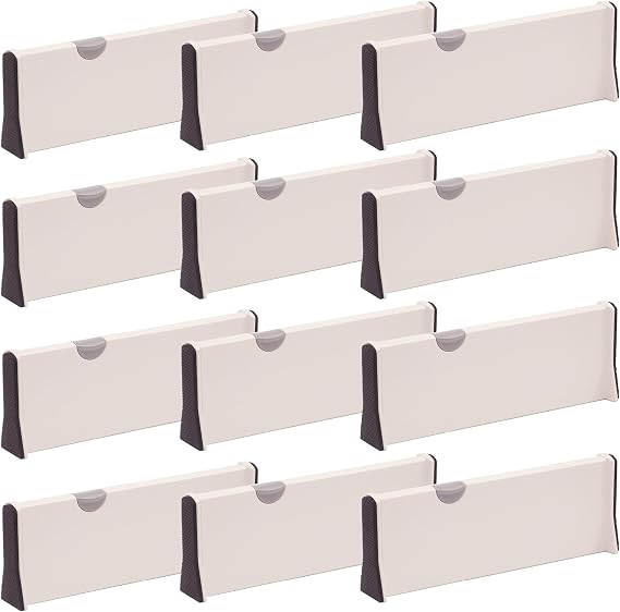DIOMMELL 12 Pack Adjustable Dresser Drawer Dividers Organizers, Plastic Expandable Drawer Organization Separators for Kitchen, Bedroom, Closet, Bathroom and Office Drawers White 12PCS-Large