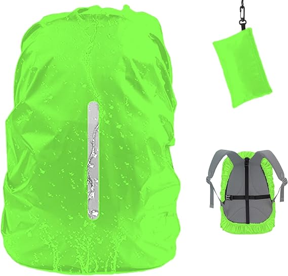 Waterproof Backpack Rain Cover with Reflective Strap (8-70L), 2 Adjustable Anti Slip Cross Buckle Strap, Rainproof Snowproof, Green S (for 18-25L backpack)