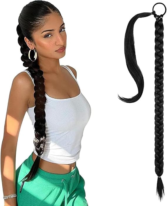 Ponytail Extension Long Straight Wrap Around Ponytail Hair Wigs Pieces DIY Natural Human Synthetic Hairpiece Extension For Women Girls Black