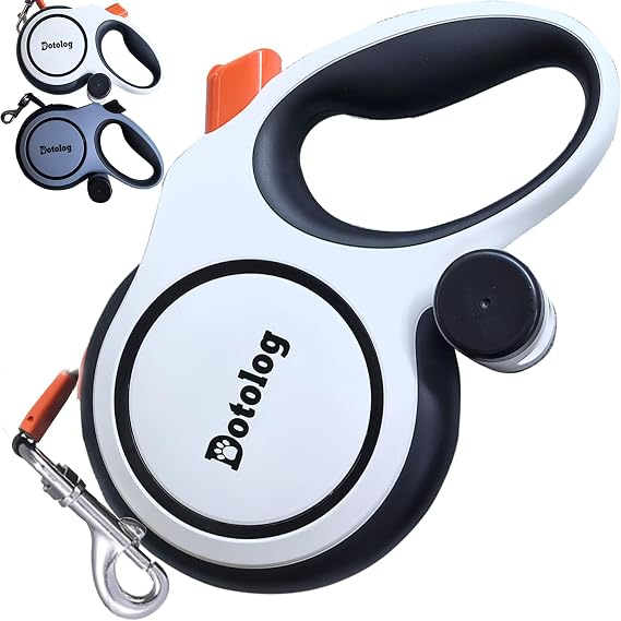 Retractable Dog Leash - Dotolog 26ft Extendable Lead, Tangle-Free Pet Retractable Lead with One-Touch Lock, 8m Dog lead for Medium Large Dogs up to 50kg, Dogs Gift Leash (White/Orange, 8m)
