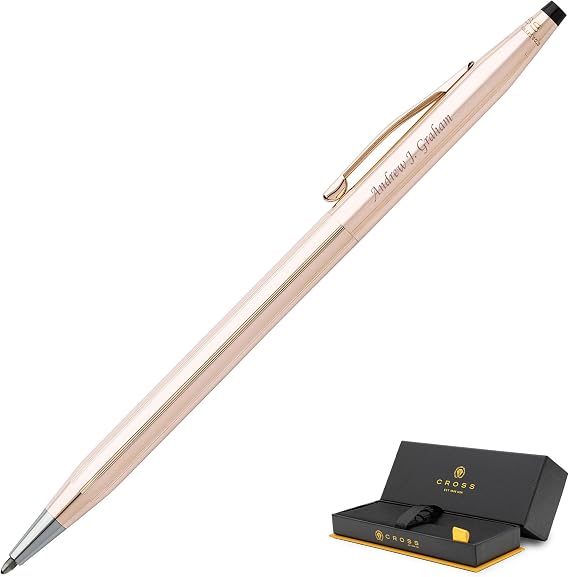 Gold Cross Pen | Engraved Cross Classic Century 14 Karat Gold Plated Ballpoint Gift Pen with Premium Case. Iconic Gold Pen Set with Engraving.