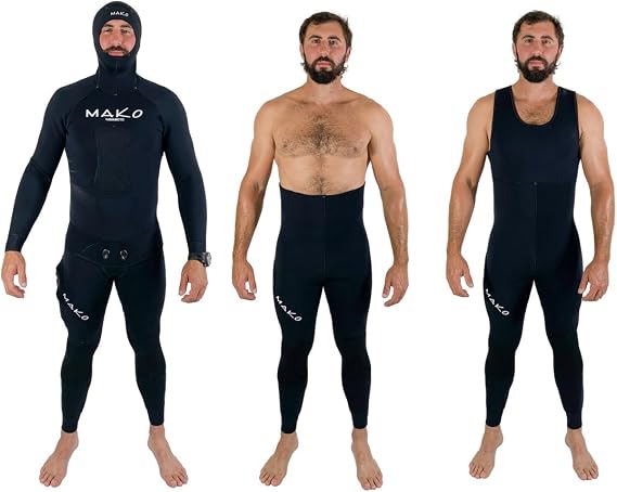 MAKO Spearguns Mens Yamamoto Black 2-Piece Open Cell Wetsuit 100% Genuine Yamamoto Neoprene, Super Stretch Nylon, Selectable Bottoms, Hooded Jacket, 3/5/7mm Thickness