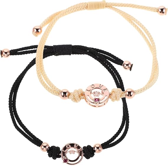 Matching Couples Bracelets with Vibration Sensing and Touch Connection Technology, Adjustable Alloy Rope and Woven Design Bracelets for Engagements or Women