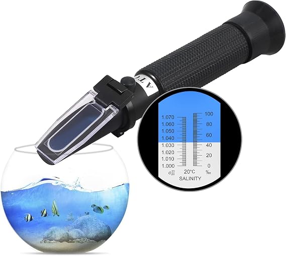 AUTOUTLET Salinity Refractometer for Aquarium Salinity Tester with ATC and Dual Scale 0-100 & 1.000-1.070 Specific Gravity Saltwater Tester for Seawater Pool Fish Tank