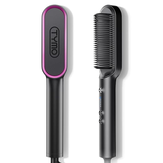 Tymo hair straightener brush - Tymo ring curly hair straightener with 20s fast heating, 5 thermostatic level hot hair straightener combs, 30 minute auto-off & 110V-240V, hair silky straightening brush