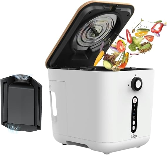 iDOO Electric Composter for Kitchen, 3L Countertop Compost Bin, Odorless Kitchen Composter, Indoor/Outdoor Compost Machine, Turn Food Waste into Fertilizer, Auto-Cleaning, White