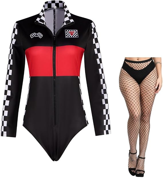 Halloween Speed Car Driver Costume for woman Racer Bodysuit Costumes with Pantyhose Sexy Jumper for Talladega Nights Costume