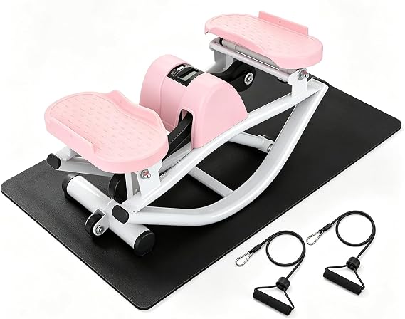 Rock Stepper Exercise Machine – No Assembly Side Stepper for Home Gym, Quiet Step Machine with Resistance Bands, Low-Impact Glute Trainer, 113kg/250lbs