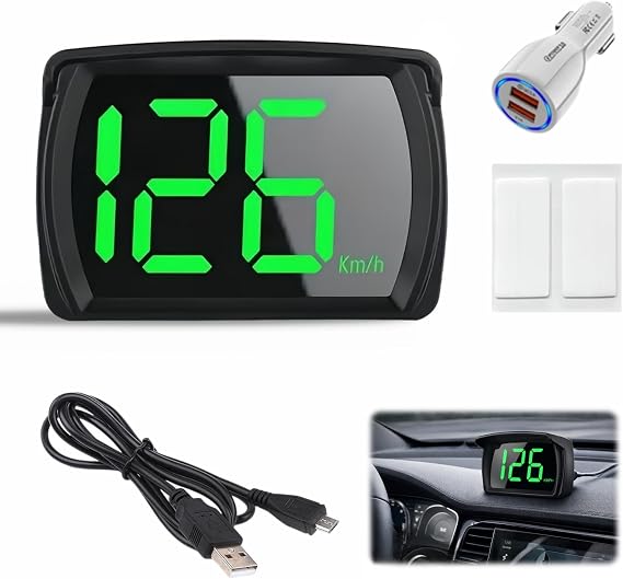 Digital GPS Speedometer HUD with LED Display, Large Font MPH Head-Up Display, Universal Fit for Cars, Trucks, Motorcycles, Plug & Play USB Connection,Accurate Speed Tracking,with USB cable + charger