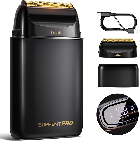SUPRENT PRO Mens Foil Shaver Professional, Portable Mens Facial Hair Groomer Magnetic Blade,Electric Razors for Men(Black)