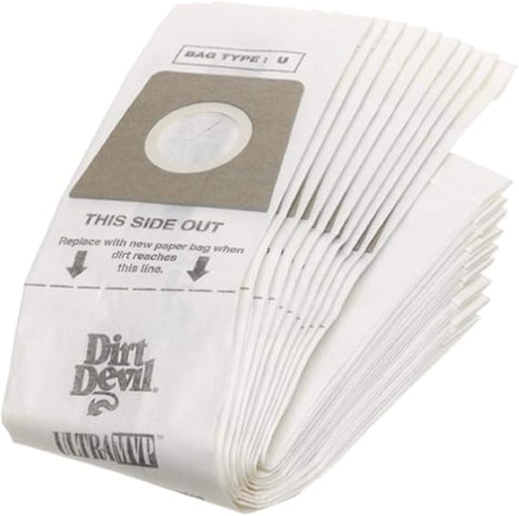 Dirt Devil Vacuum Cleaner Bags, Pack of 10, Type U, White | For Ultra MVP, Magnum MVP and Swivel Glide Vacs, Part # 3920048001, Dirt Devil Vacuum Bags Refill