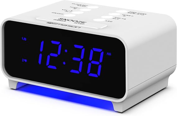 Emerson CKS1500 SmartSet Dual Alarm Clock Radio with AM/FM, 0.9 Blue LED Display, 4-Level Dimmer, Blue Accent Light, Sleep Timer & Auto Time Setting