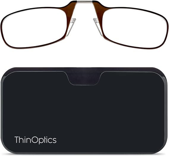 ThinOptics unisex-adult Reading Glasses + Black Universal Pod Case | Brown Frames, 1.50 Strength Readers Brown Frames / Black Case, 44 mm