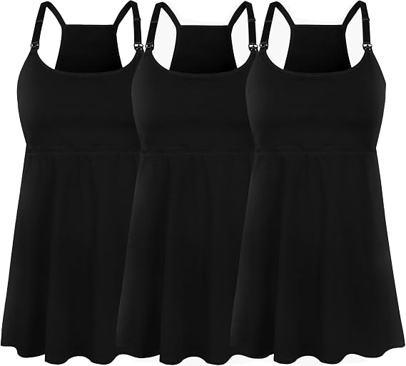 SUIEK 3-Pack Cotton Maternity Nursing Tank Tops Breastfeeding Cami Shirts | Cami with Light Shelf Bra Support, Pregnancy to Postpartum, No Separate Bra Needed
