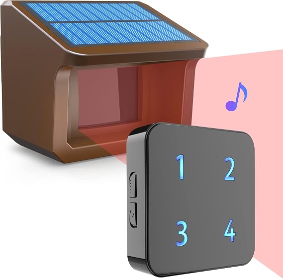 Solar Driveway Alarm System- 1/2Mile Driveway Alarm-1 Receiver + 1 Sensor | Up to 70FT Wide Sensor Range- Fully Weatherproof Outdoor Motion Sensor&Detector DIY Security Alert System