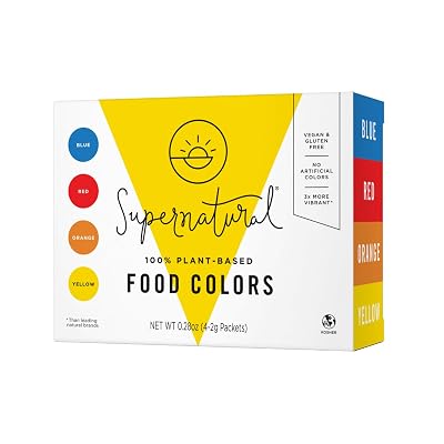 Supernatural Plant-Based Food Coloring - Blue, Red, Orange & Yellow Natural Food Dye Powders, Hyper-Concentrated, Vegan, No Artificial Dyes 4 Packets